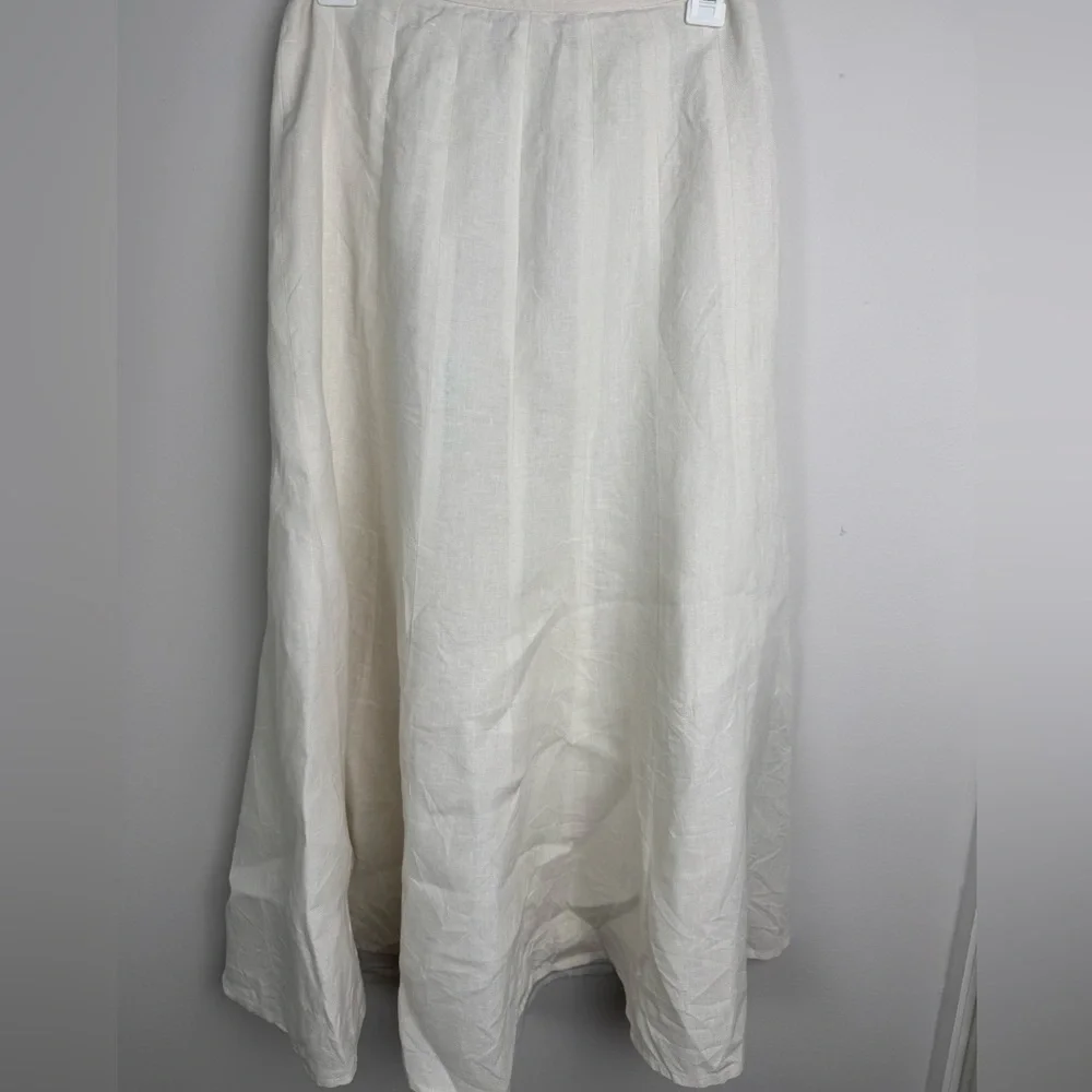 Talbots Fresh Linen 100% Linen A-Line Midi Skirt Ivory Petite 2P